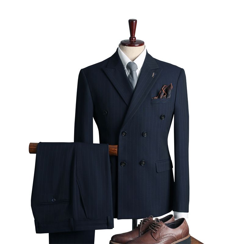 Dubbelknäppt Kostym Män Högtidlig Brittisk Mode Bröllopsgroomsmen Business Casual Herr Tvådelad