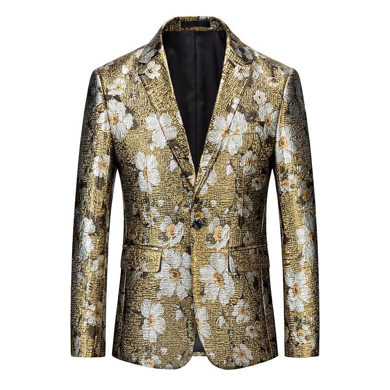 2023 Golden Flower Western Fitted Jacka Guld Printed Suit Top Herr