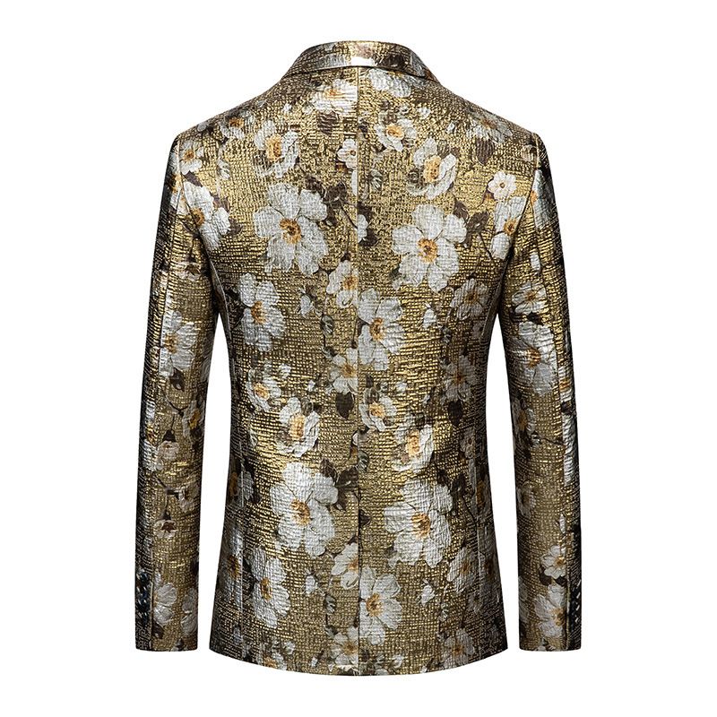 2023 Golden Flower Western Fitted Jacka Guld Printed Suit Top Herr