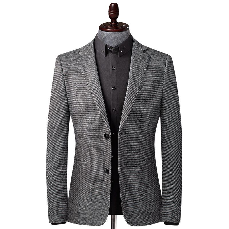 Höst Vinter Elastisk Houndstooth Kostym Män Medelålders Slim Fit Järnfri Liten Ull Casual