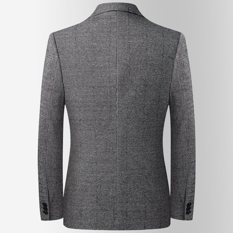 Höst Vinter Elastisk Houndstooth Kostym Män Medelålders Slim Fit Järnfri Liten Ull Casual