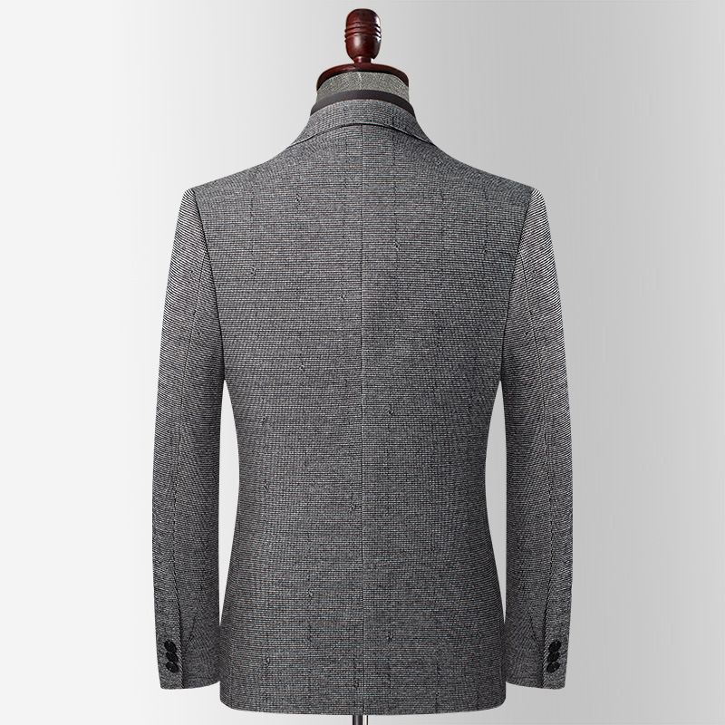 Höst Vinter Elastisk Houndstooth Kostym Män Medelålders Slim Fit Järnfri Liten Ull Casual