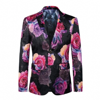 Män Casual Suit Klänning Stilig Kokett Kostym Stor Rose Print Jacka Herr