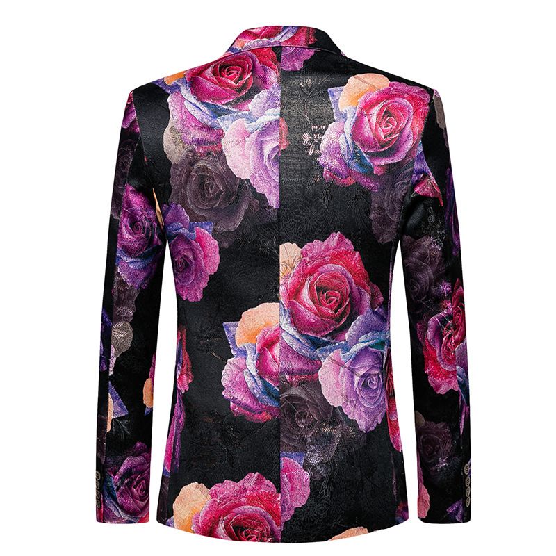 Män Casual Suit Klänning Stilig Kokett Kostym Stor Rose Print Jacka Herr