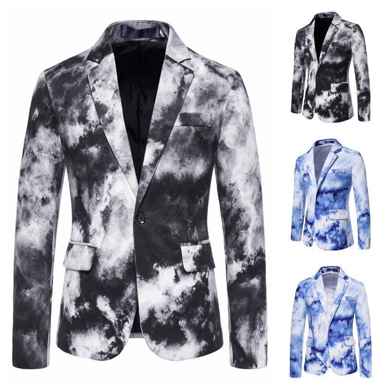 Mäns One Button Tie Dye Printed Suit Klänning Kostym Slim Coat Herr