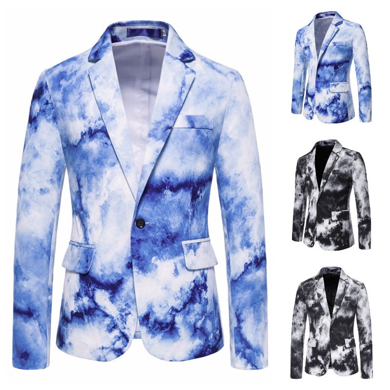 Mäns One Button Tie Dye Printed Suit Klänning Kostym Slim Coat Herr