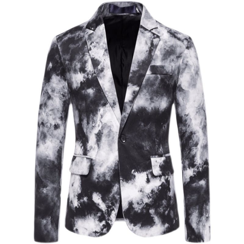 Mäns One Button Tie Dye Printed Suit Klänning Kostym Slim Coat Herr