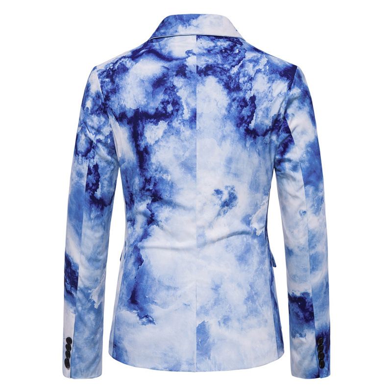 Mäns One Button Tie Dye Printed Suit Klänning Kostym Slim Coat Herr