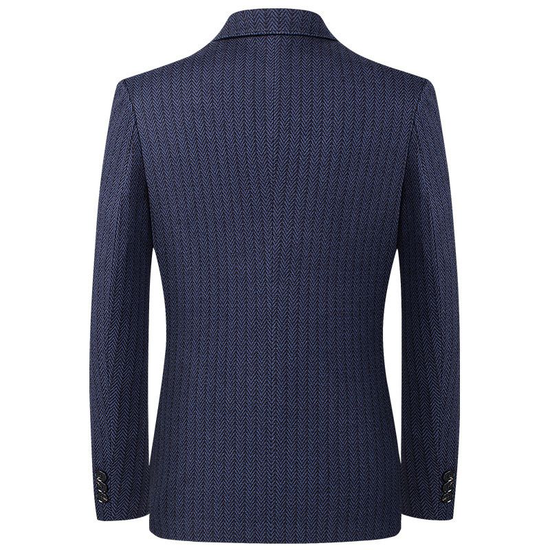 Vår Höst Män Slim Fit Small Suit Jacket Medelålders Young Business Casual Randig Enkel Kostym Herrtopp