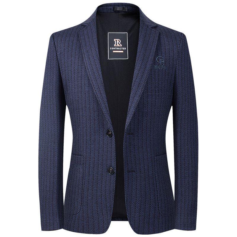 Vår Höst Män Slim Fit Small Suit Jacket Medelålders Young Business Casual Randig Enkel Kostym Herrtopp