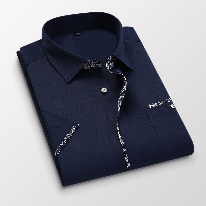 Kortärmade Skjortor Män Mode Casual Slim Fit Broderi Med Tryck